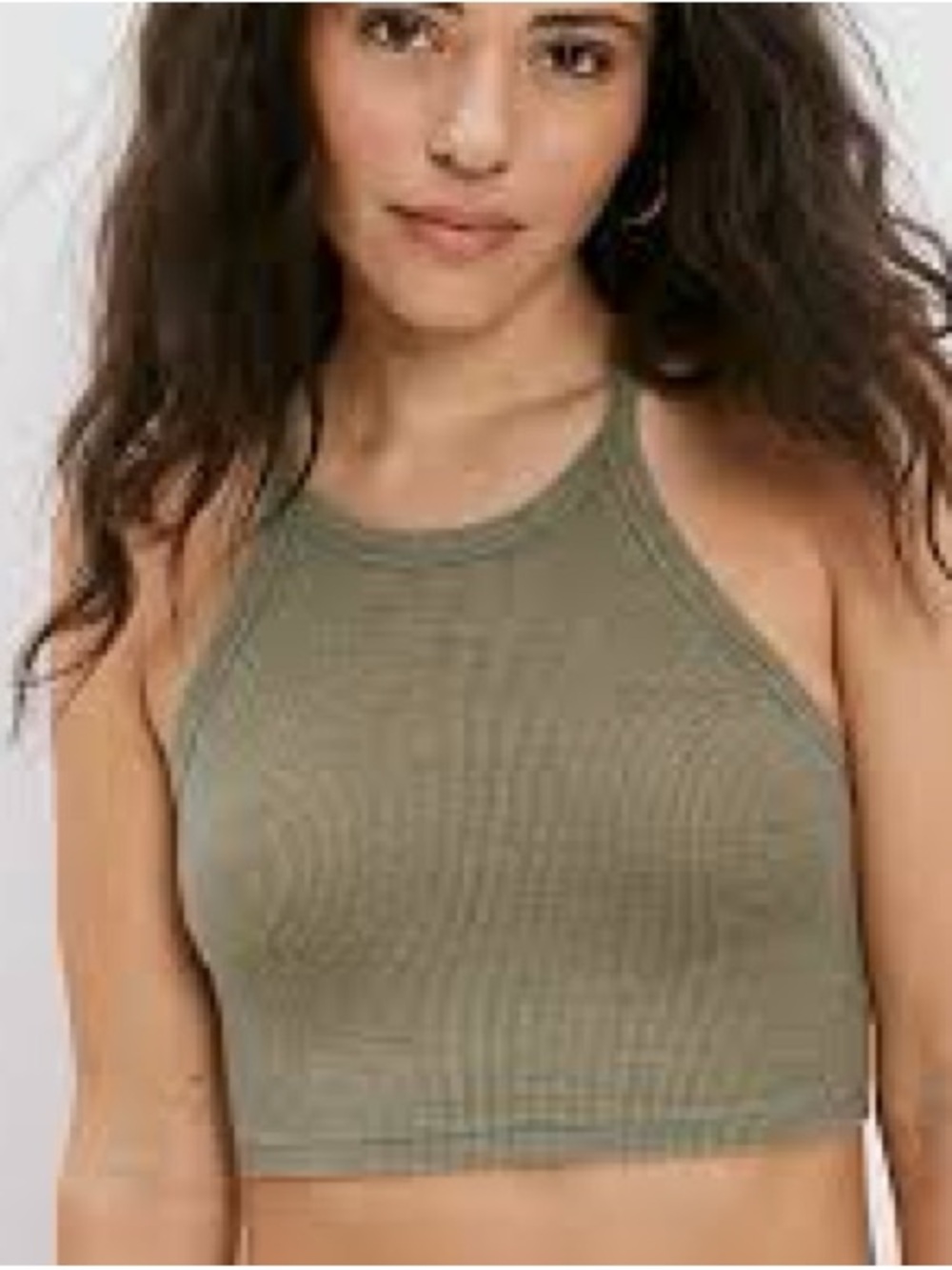 American Eagle Outfitters Olive Ribbed High Neck Crop Tank